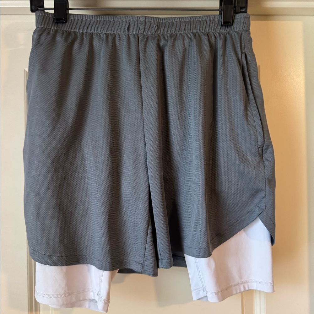 Men's Gray and White Athletic Shorts